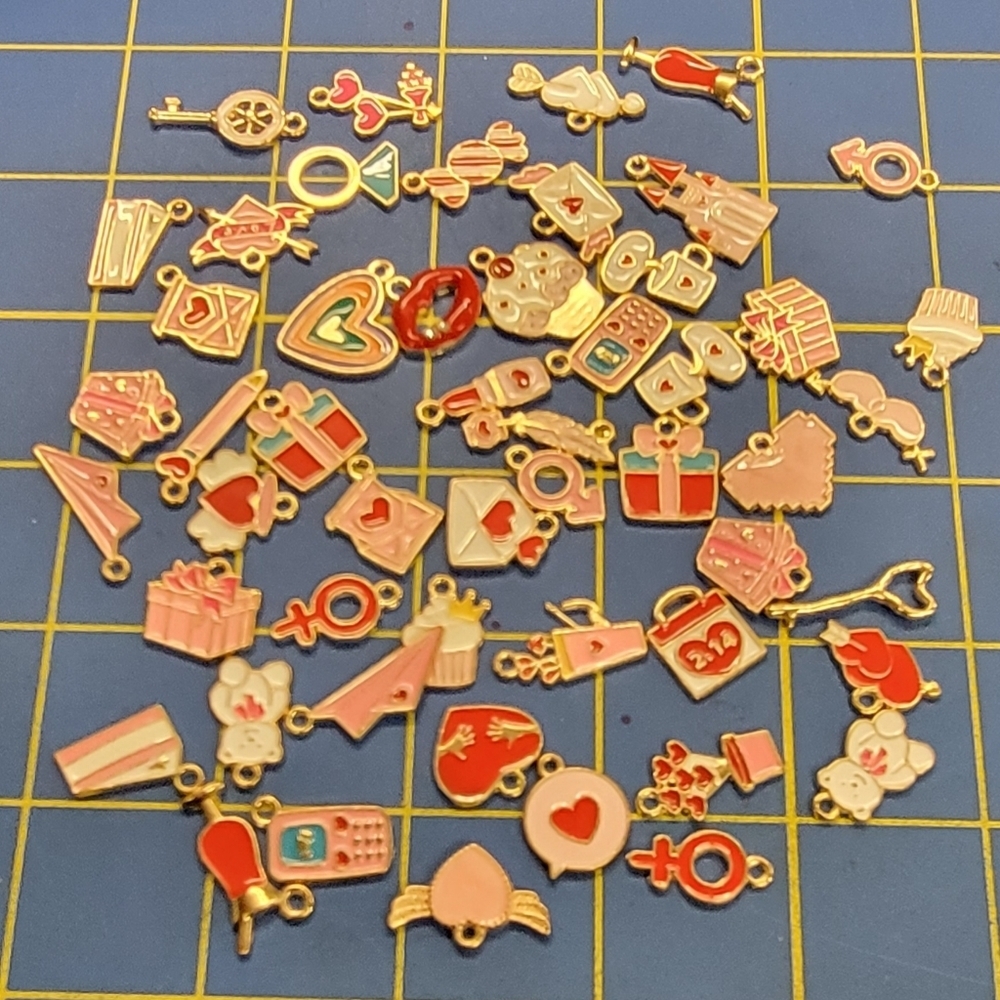 56 Valentine Hearts Love Pink Red Gold Tone Charms